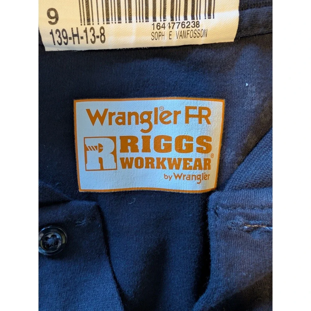 Wrangler Flame Resistant Long Sleeve Workwear Navy Blue Henley Oversized Mens‎ M